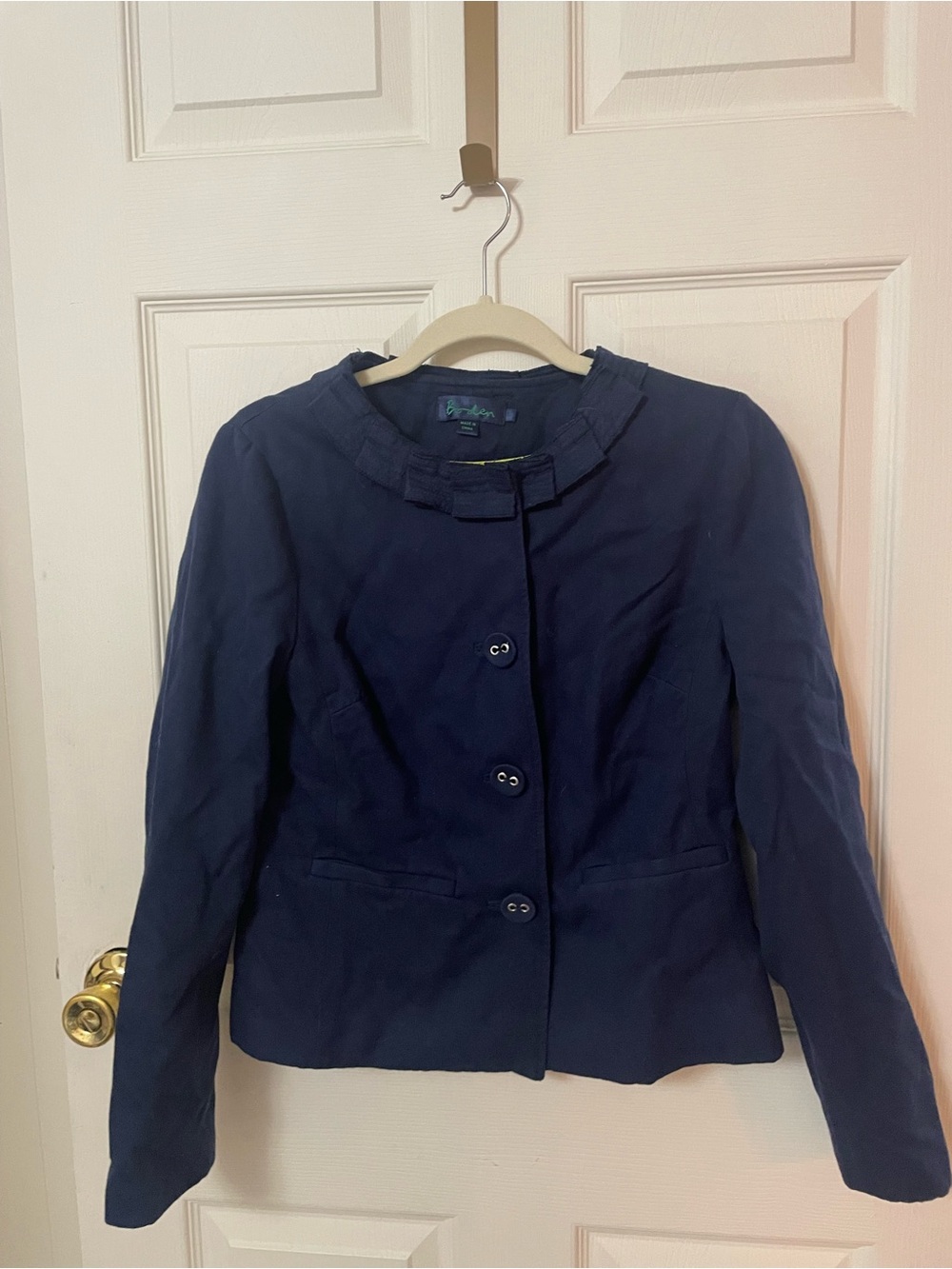 Boden Navy Blue Women's Tailored Jacket Bow Detail